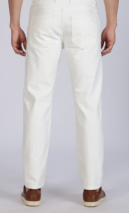 Men Casual Regular Fit Off White Mid Rise Jeans