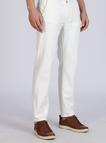 Men Casual Regular Fit Off White Mid Rise Jeans