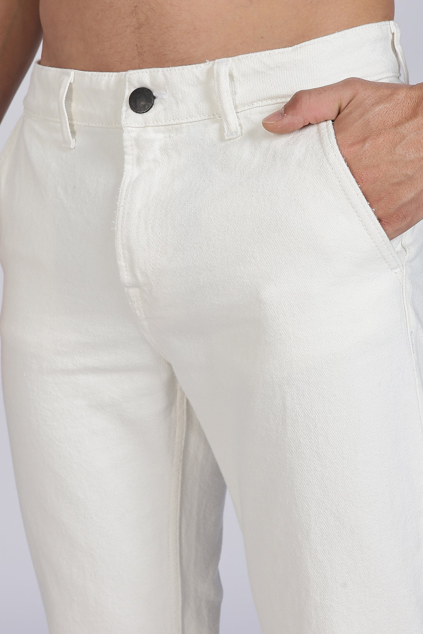 Men Casual Regular Fit Off White Mid Rise Jeans
