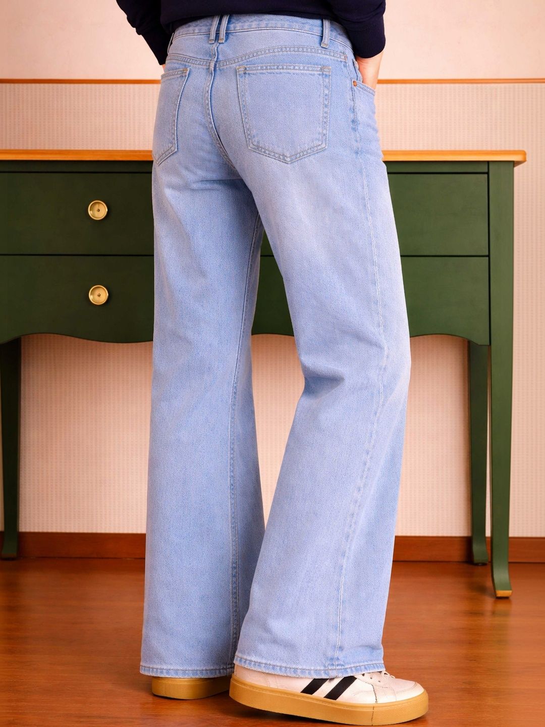 W.T.F Unisex Pure Cotton Comfort Blue Bootcut Mid Rise Jeans