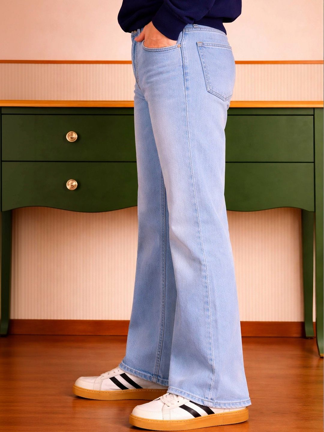 W.T.F Unisex Pure Cotton Comfort Blue Bootcut Mid Rise Jeans