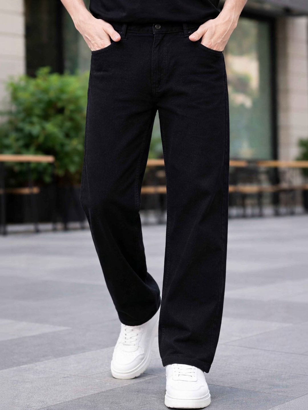 W.T.F Men Black Relaxed Fit Jeans