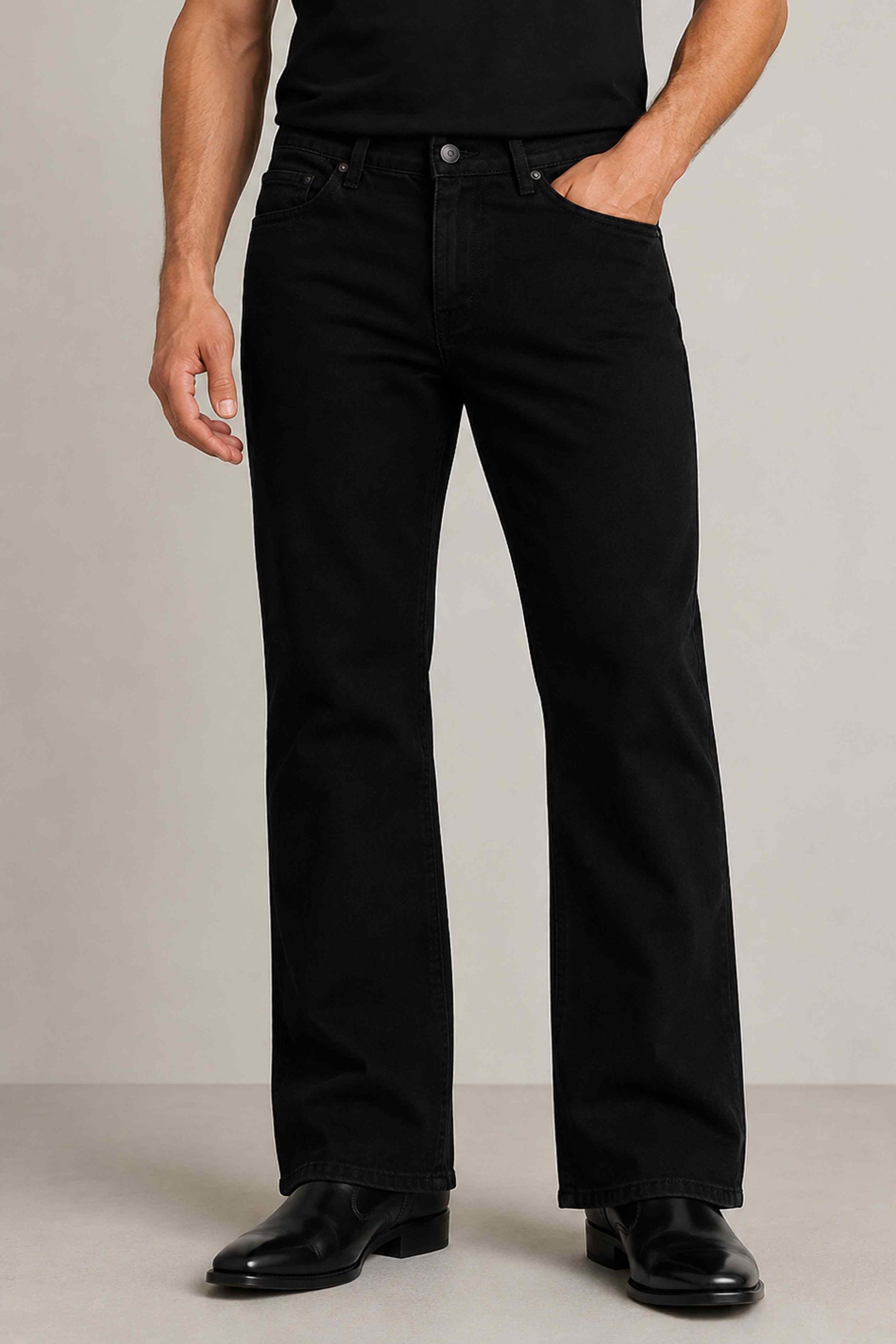 W.T.F Men Black Bootcut Classic Jeans