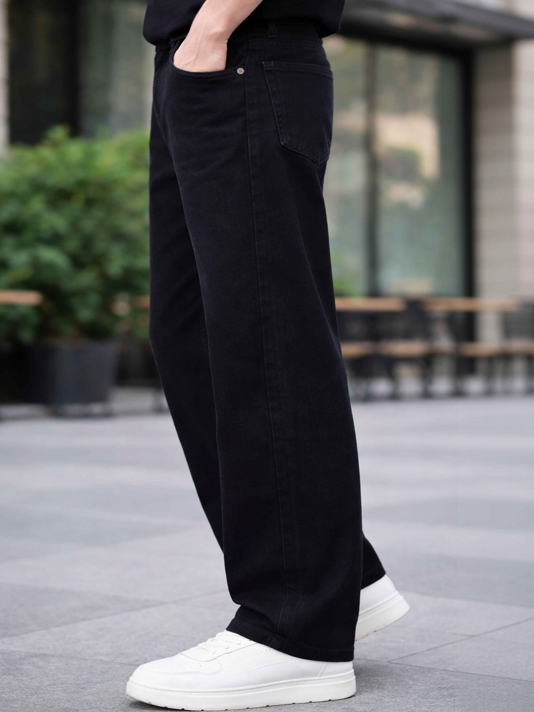 W.T.F Men Black Relaxed Fit Jeans