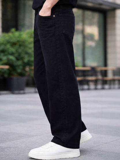 W.T.F Men Black Relaxed Fit Jeans