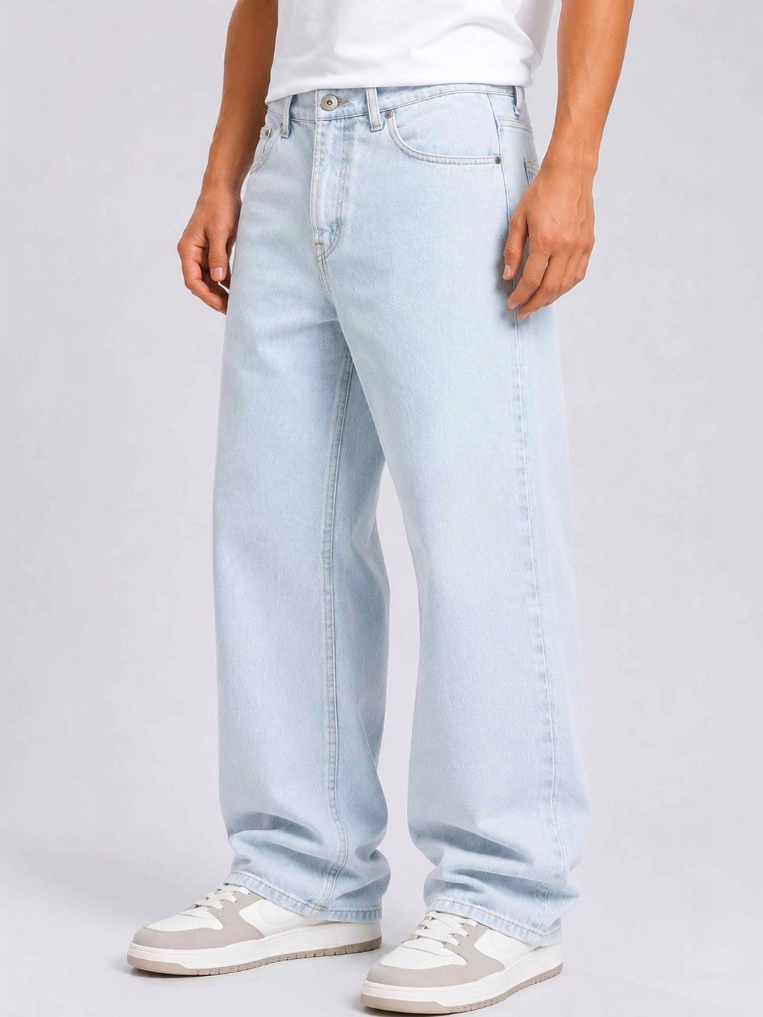 W.T.F Unisex Pure Cotton Comfort Ice Blue Relaxed Fit Jeans