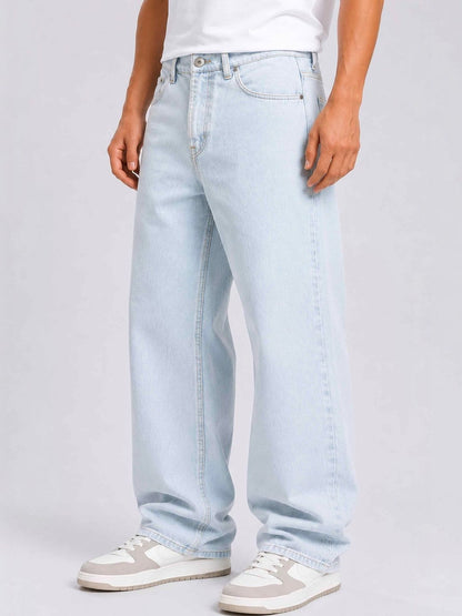 W.T.F Unisex Pure Cotton Comfort Ice Blue Relaxed Fit Jeans