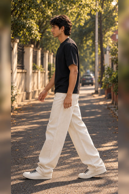 WTF Ecru Relaxed Fit Jeans for Men | W.T.F®