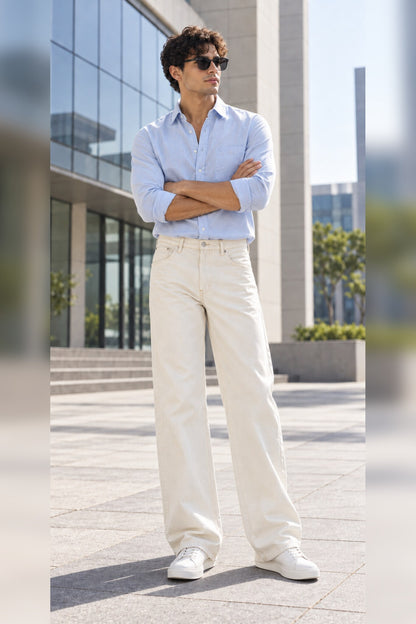 WTF Ecru Baggy Jeans for Men | W.T.F®