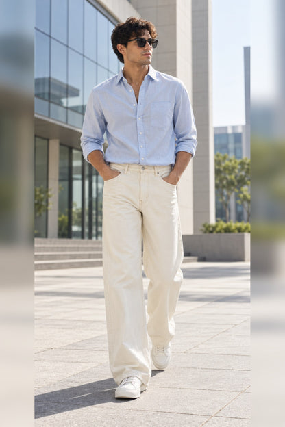 WTF Ecru Baggy Jeans for Men | W.T.F®
