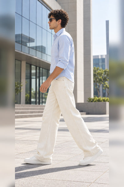 WTF Ecru Baggy Jeans for Men | W.T.F®