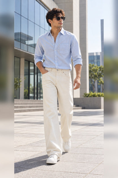 WTF Ecru Baggy Jeans for Men | W.T.F®