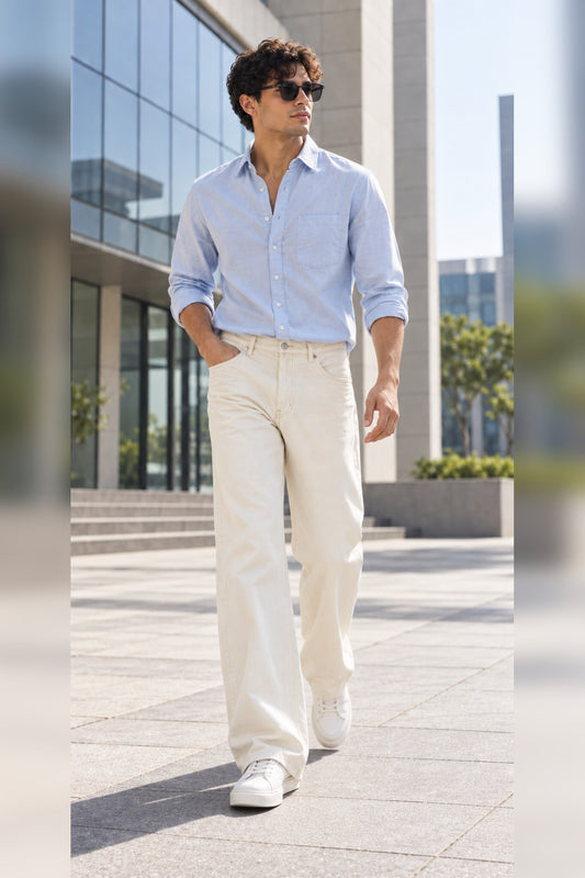 WTF Ecru Baggy Jeans for Men | W.T.F®