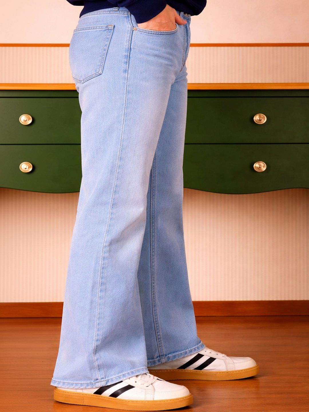 W.T.F Unisex Pure Cotton Comfort Blue Bootcut Mid Rise Jeans