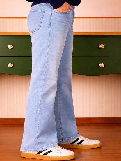 W.T.F Unisex Pure Cotton Comfort Blue Bootcut Mid Rise Jeans