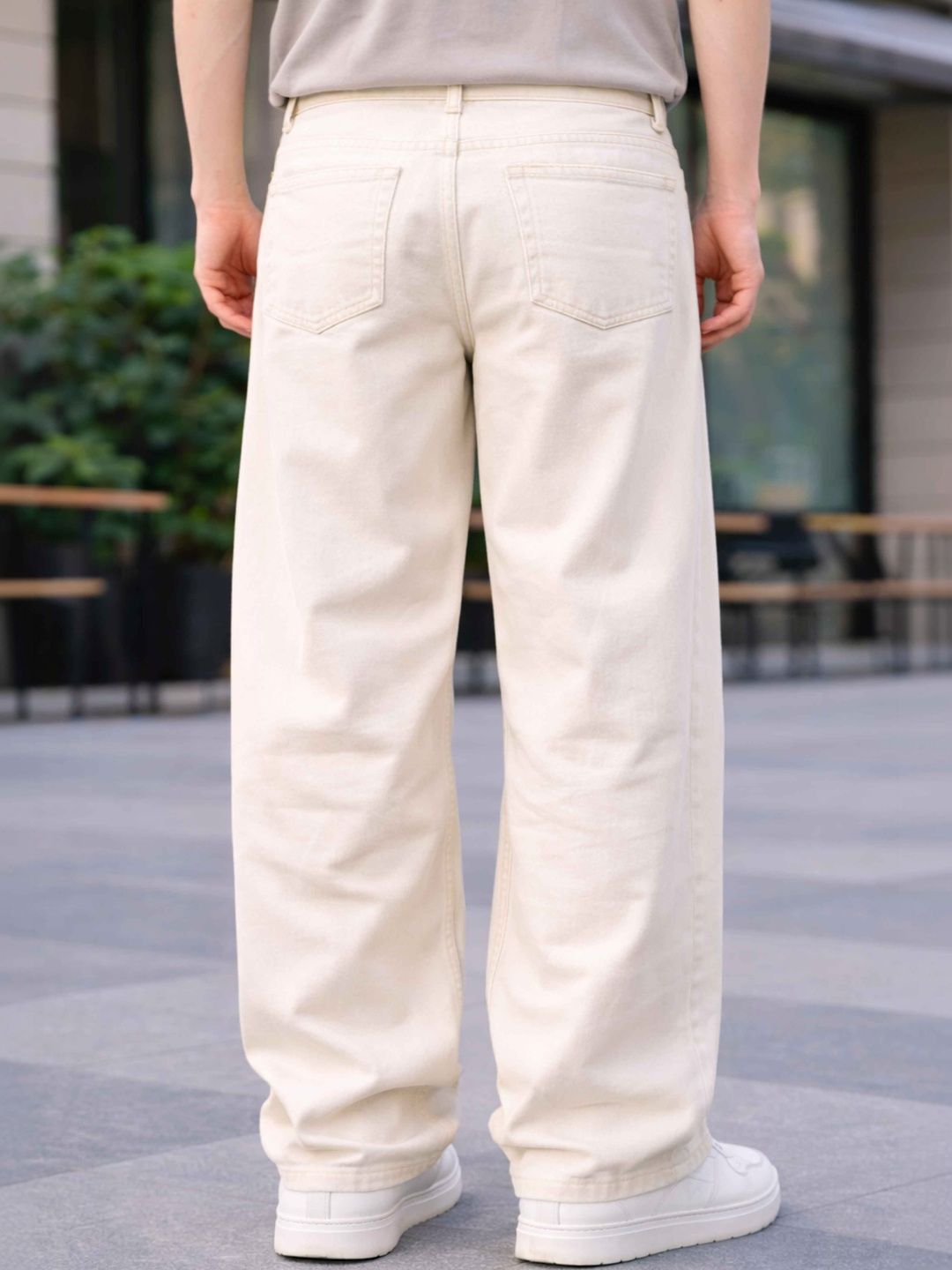 W.T.F Unisex Pure Cotton Comfort Off White Relaxed Fit Jeans