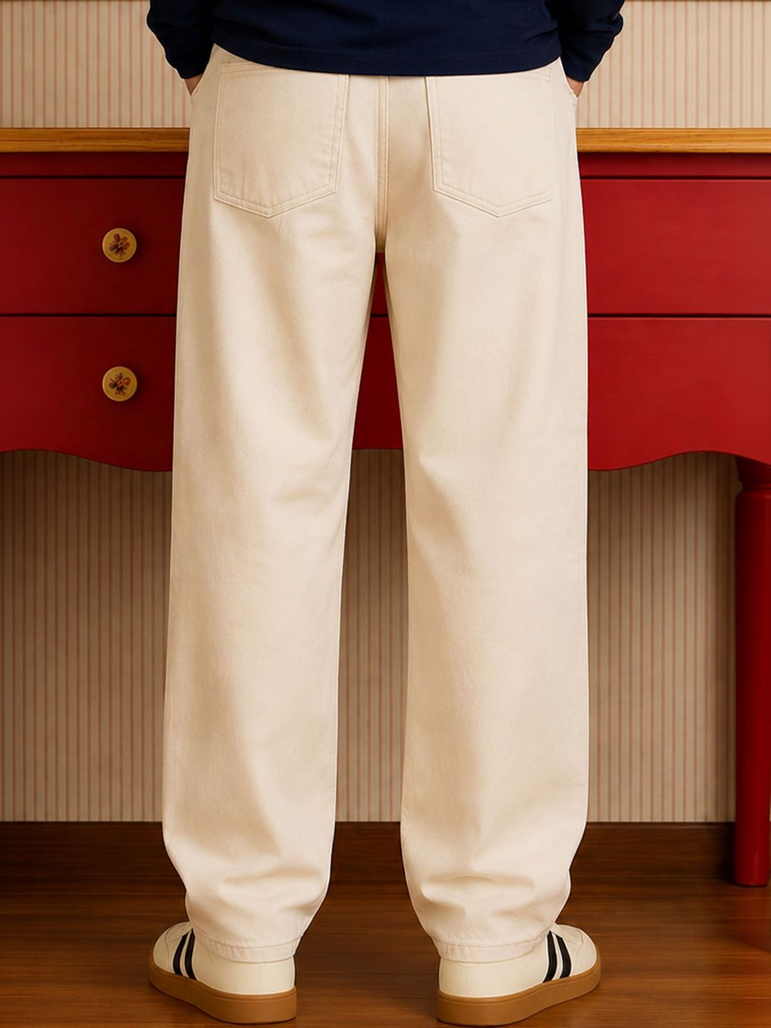 W.T.F Men Pure Cotton Comfort Ecru Regular Fit Jeans