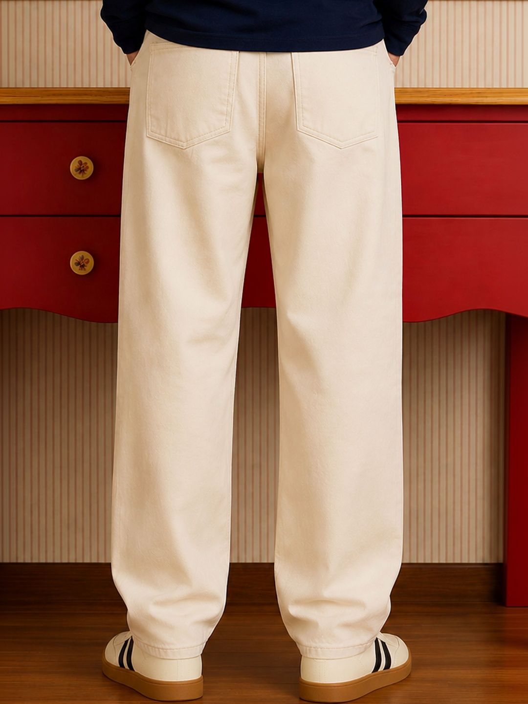 W.T.F Men Pure Cotton Comfort Ecru Relaxed Fit Jeans