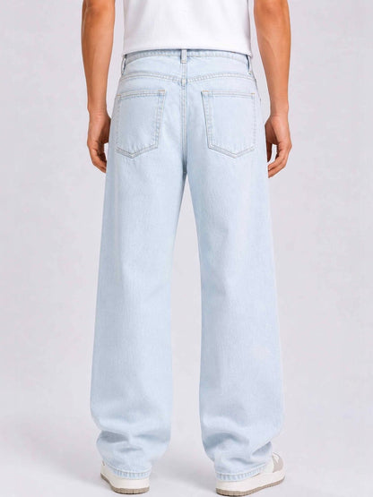 W.T.F Unisex Pure Cotton Comfort Ice Blue Relaxed Fit Jeans