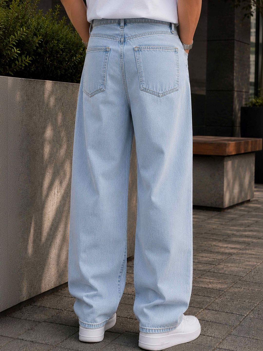 W.T.F Unisex Pure Cotton Comfort Ice Blue Baggy Fit Jeans