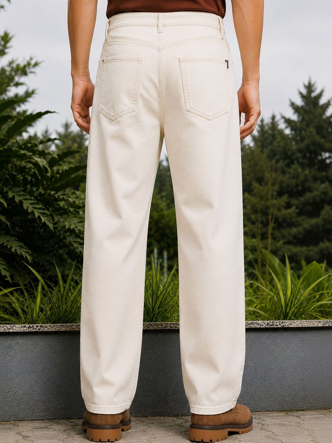 W.T.F Men Pure Cotton Comfort Off White Straight Fit Jeans