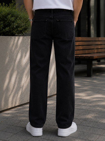 W.T.F Men Pure Cotton Comfort Charcoal Regular Fit Jeans