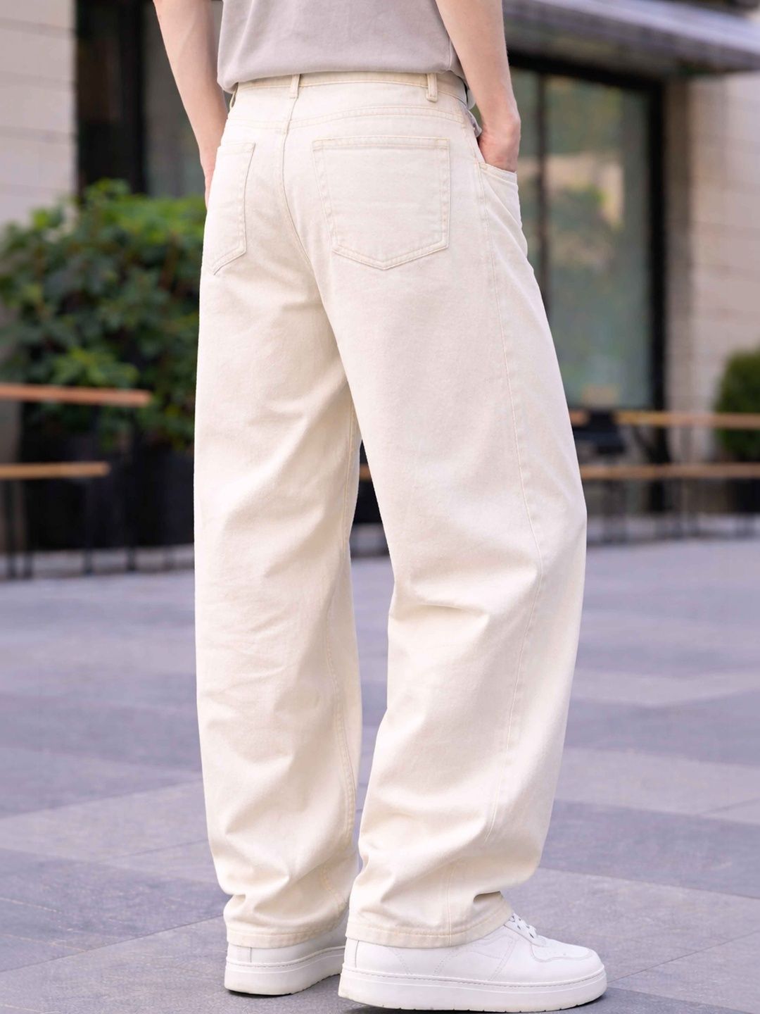W.T.F Unisex Pure Cotton Comfort Off White Relaxed Fit Jeans