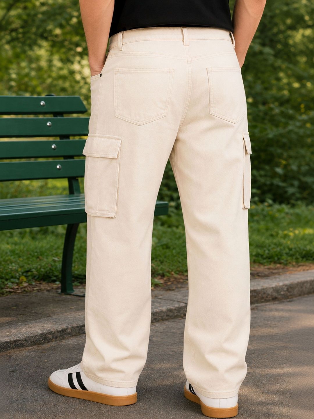 W.T.F Men Pure Cotton Comfort Ecru Wide Leg Jeans