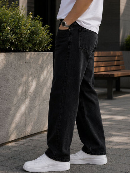W.T.F Men Pure Cotton Comfort Charcoal Straight Fit Jeans