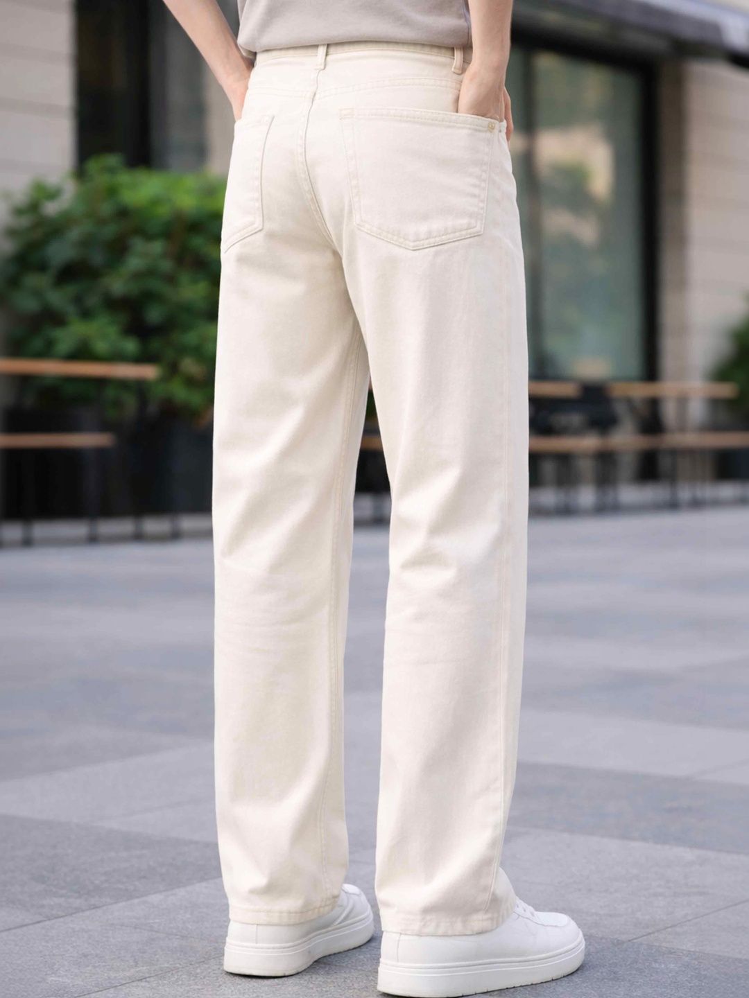 W.T.F Unisex Pure Cotton Comfort Off White Relaxed Fit Jeans