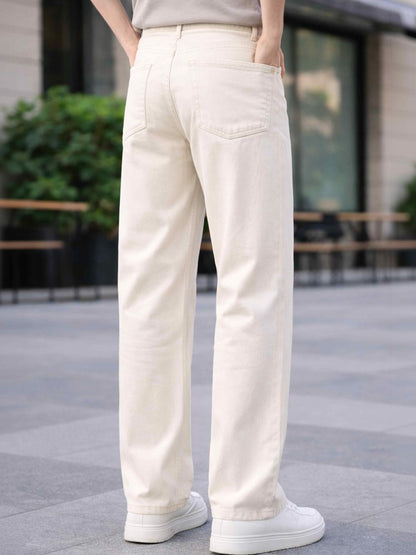 W.T.F Unisex Pure Cotton Comfort Off White Relaxed Fit Jeans