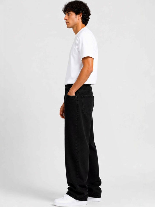 W.T.F Men Straight Fit Pure Cotton Comfort Black Jeans