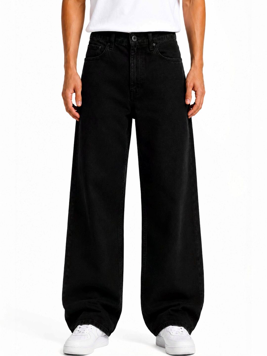 W.T.F Men Straight Fit Pure Cotton Comfort Black Jeans