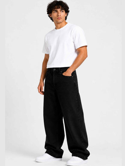 W.T.F Men Straight Fit Pure Cotton Comfort Black Jeans