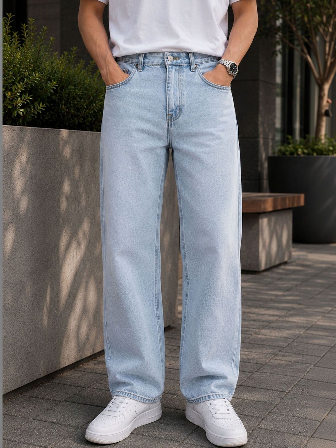 W.T.F Men Pure Cotton Comfort Light Fade Blue Regular Fit Jeans