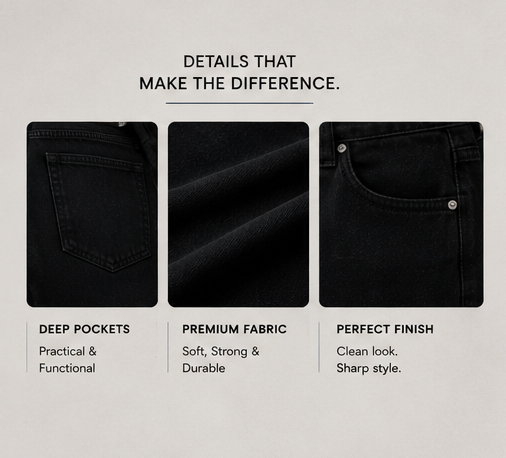 W.T.F Men Black Relaxed Fit Jeans