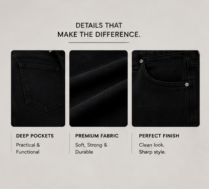 W.T.F Men Black Relaxed Fit Jeans