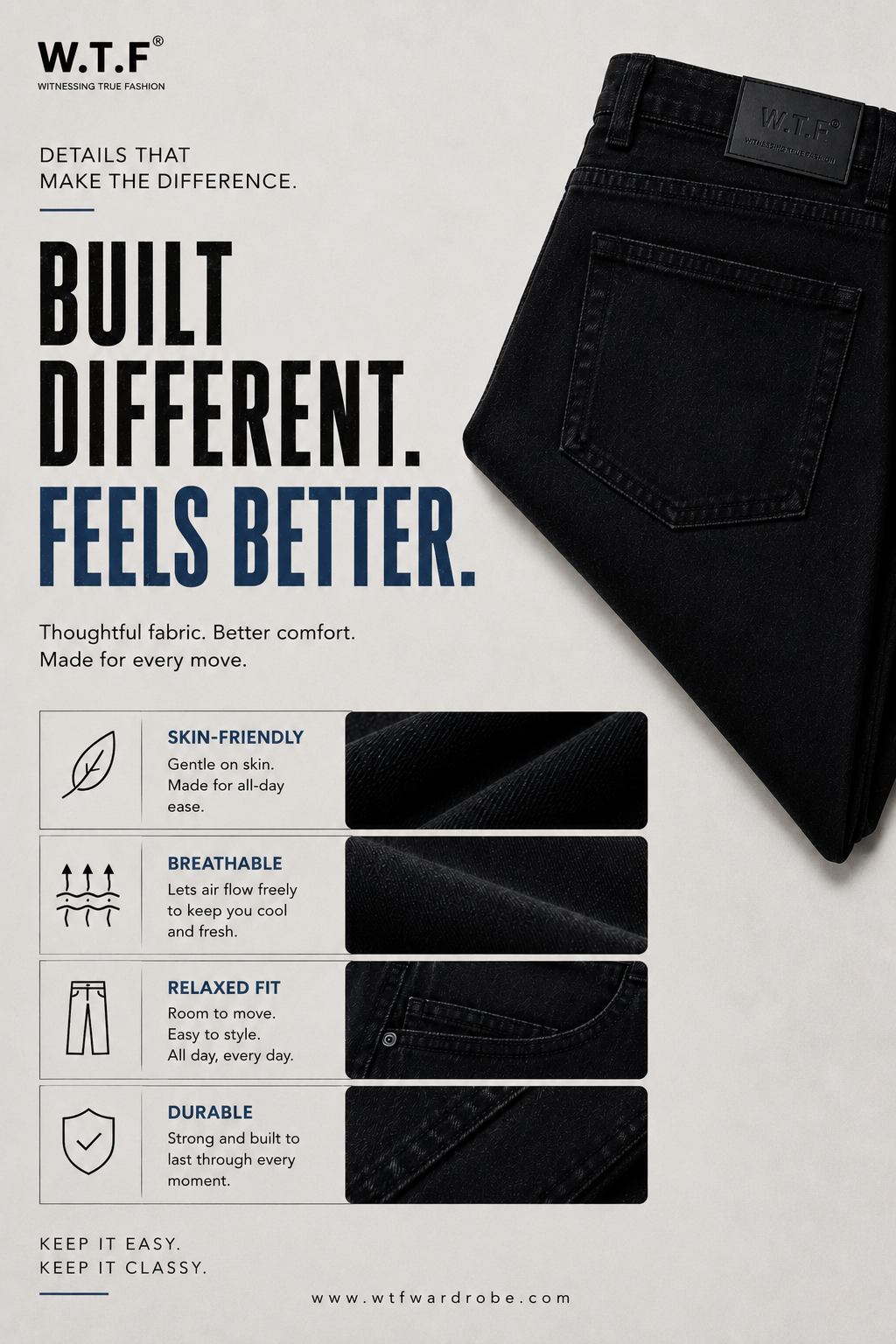 W.T.F Men Black Relaxed Fit Jeans