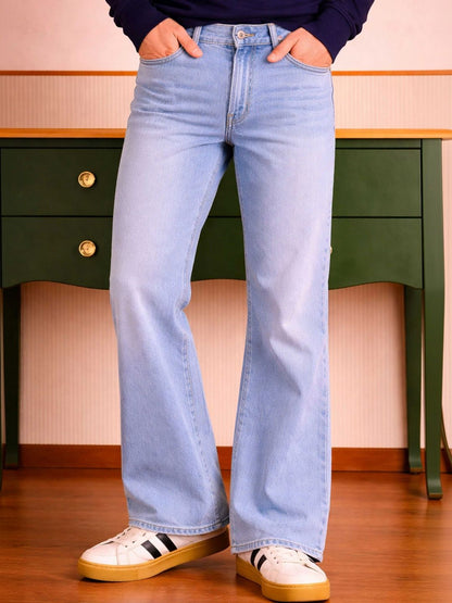 W.T.F Unisex Pure Cotton Comfort Blue Bootcut Mid Rise Jeans