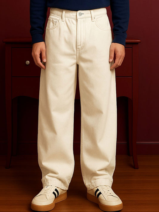 W.T.F Unisex Pure Cotton Comfort Ecru Baggy Jeans
