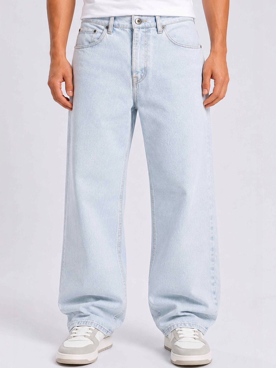 W.T.F Unisex Pure Cotton Comfort Ice Blue Relaxed Fit Jeans