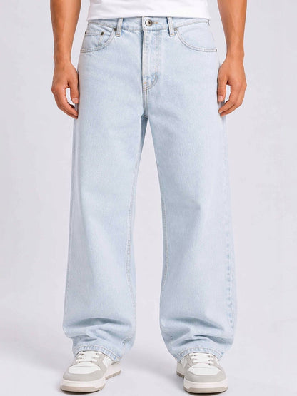 W.T.F Unisex Pure Cotton Comfort Ice Blue Relaxed Fit Jeans