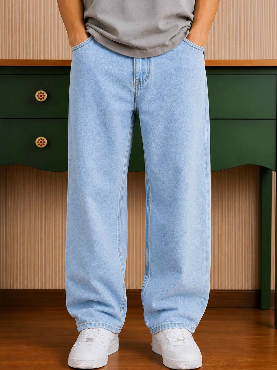 W.T.F Men Pure Cotton Comfort Blue Regular Fit Jeans