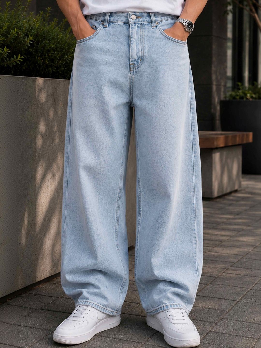 W.T.F Unisex Pure Cotton Comfort Ice Blue Baggy Fit Jeans