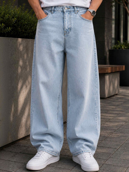 W.T.F Unisex Pure Cotton Comfort Ice Blue Baggy Fit Jeans