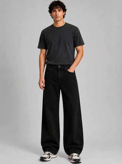 W.T.F Men Pure Cotton Comfort Black Regular Fit Jeans