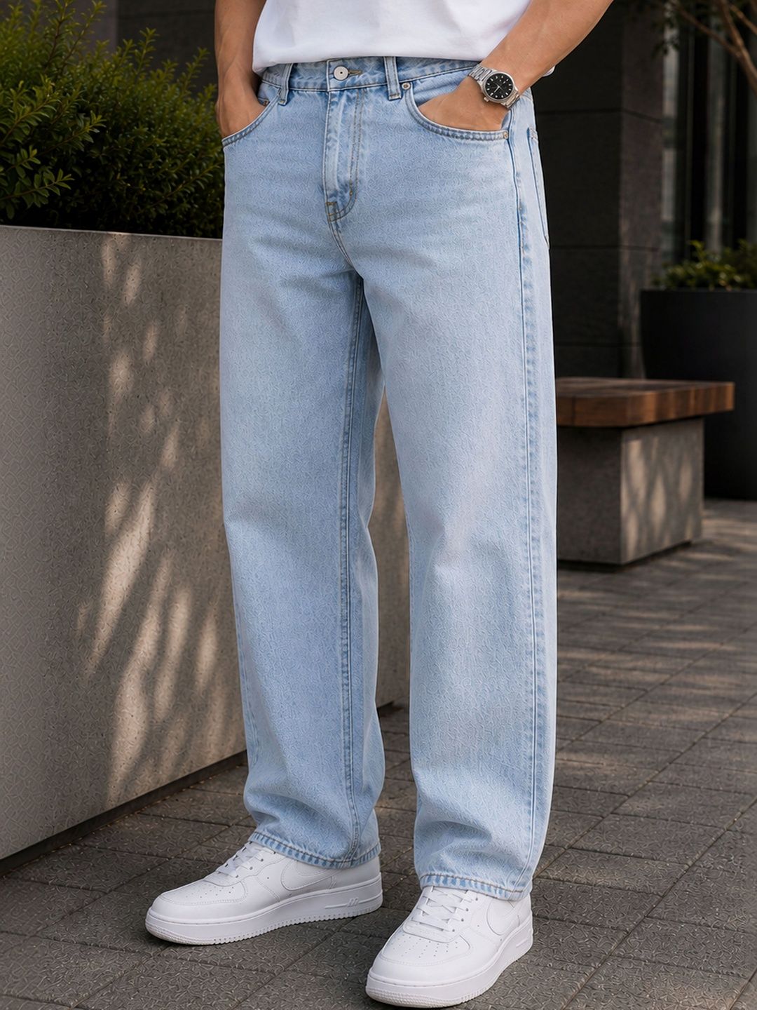 W.T.F Men Pure Cotton Comfort Light Fade Blue Regular Fit Jeans