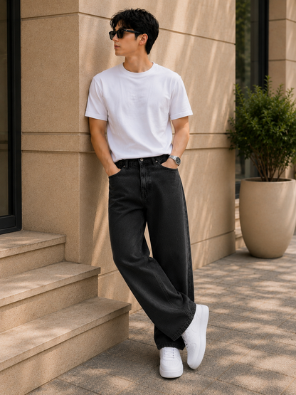 W.T.F Men Pure Cotton Comfort Charcoal Relaxed Fit Jeans