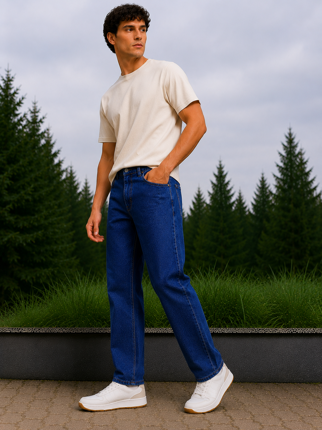 W.T.F Men Straight Fit Pure Cotton Comfort Indigo Blue Jeans
