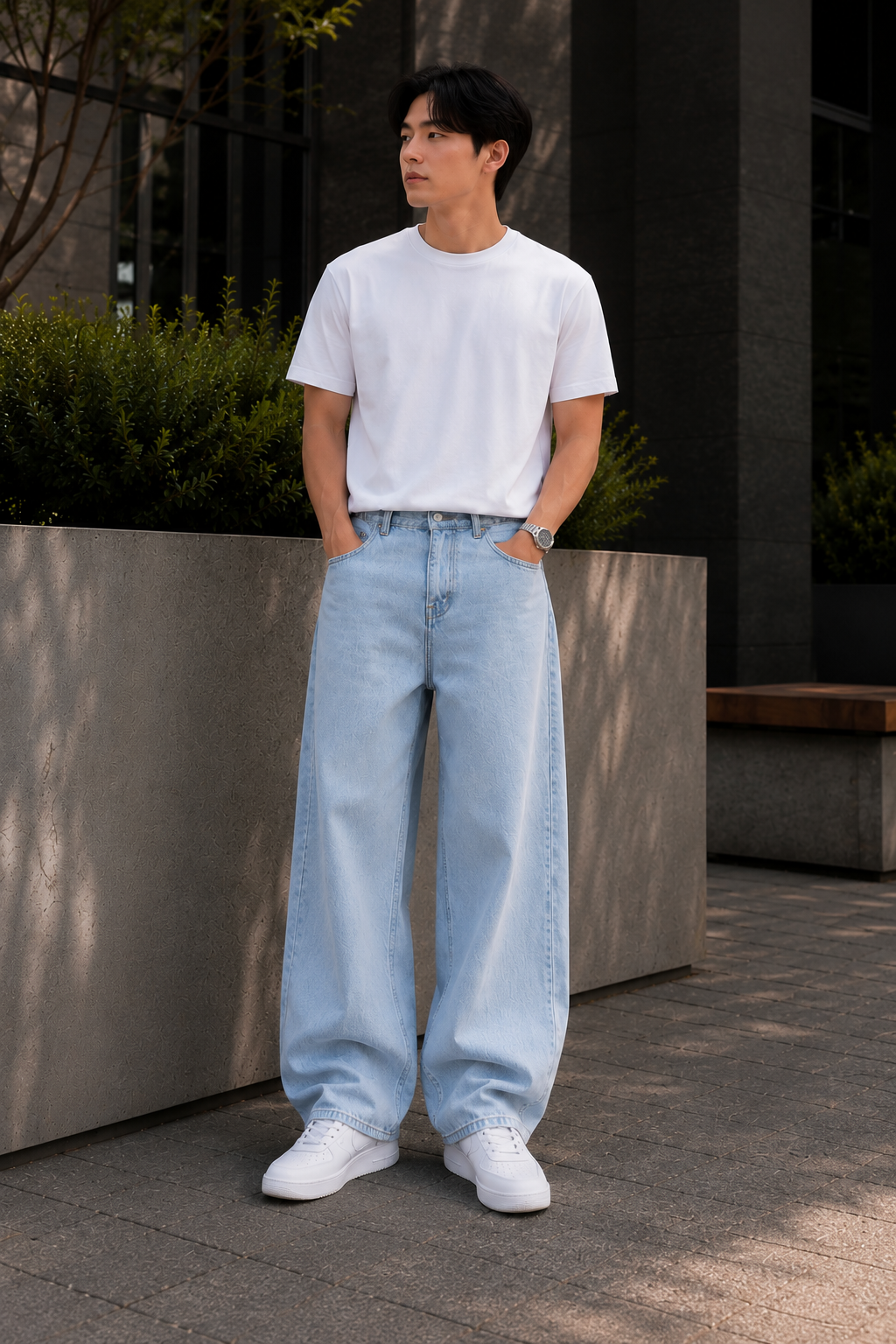 W.T.F Unisex Pure Cotton Comfort Ice Blue Baggy Fit Jeans